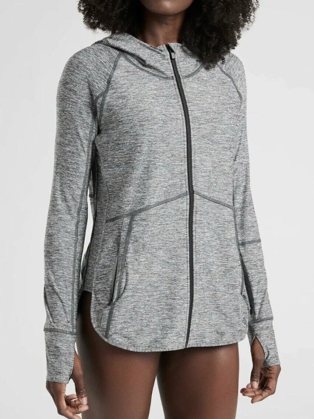 ATHLETA Jacket Women's M Gray Baja UPF Hooded Zip Long Sleeve Casual